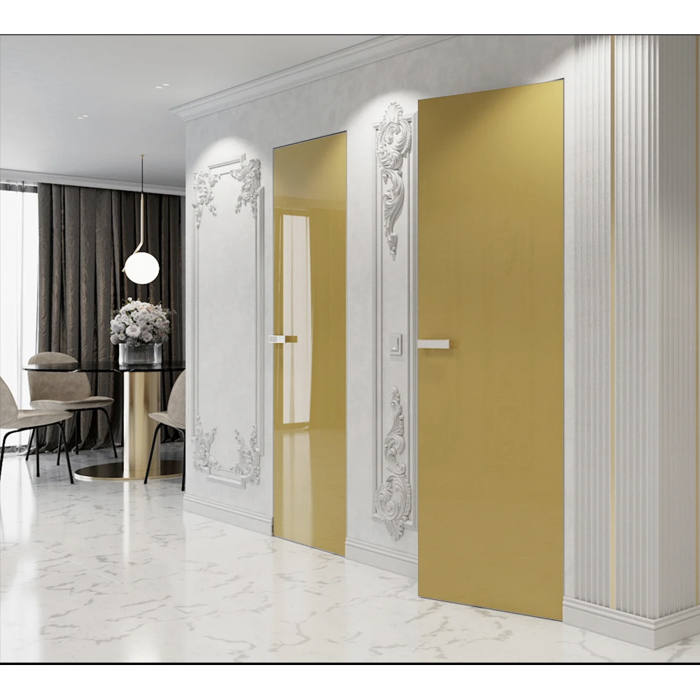 Двері прихованого монтажу Prestige Glass з алюмінієвим торцем, на себе (outside)